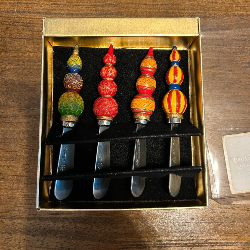 Christopher Radko Festive Home For The Holidays Multicolor Paté Knives Set of 4 - Picture 2 of 4